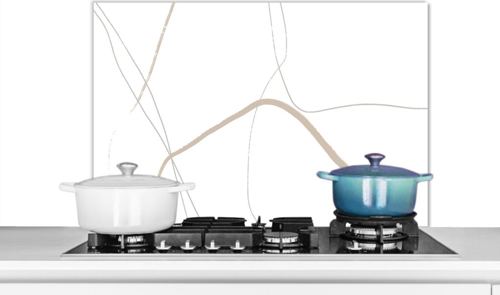 KitchenYeah Spritzschutz Küche - Küchenrückwand - Wandschutz für Herd und Spüle - Abstrakt - Minimalismus - Linienkunst 90x60 - Alu-Dibond ...