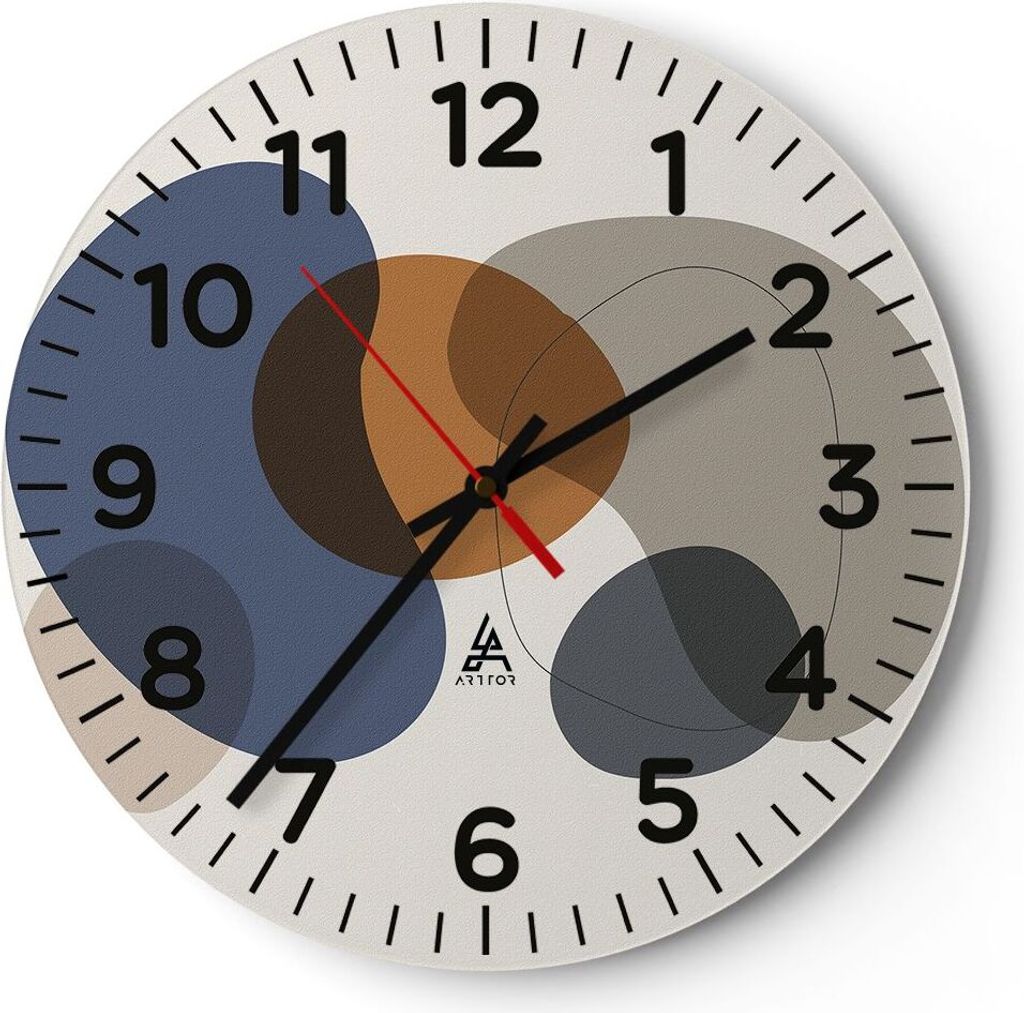 Wanduhr - Rund - Glasuhr - Boho Flecken abstrakt - 40x40cm - Schleichendes Uhrwerk - Lautlos - zum Aufhängen bereit - Dekoration Modern - Wanddeko...