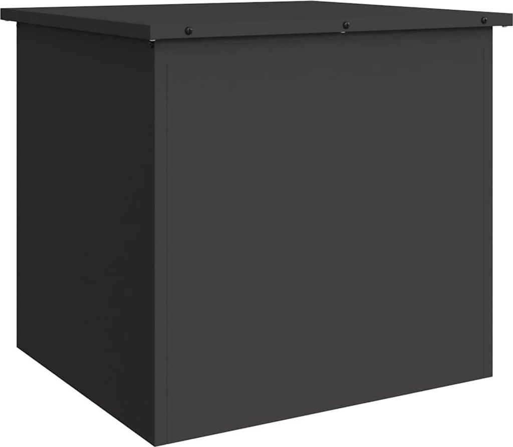 A black storage box is shown against a white background.