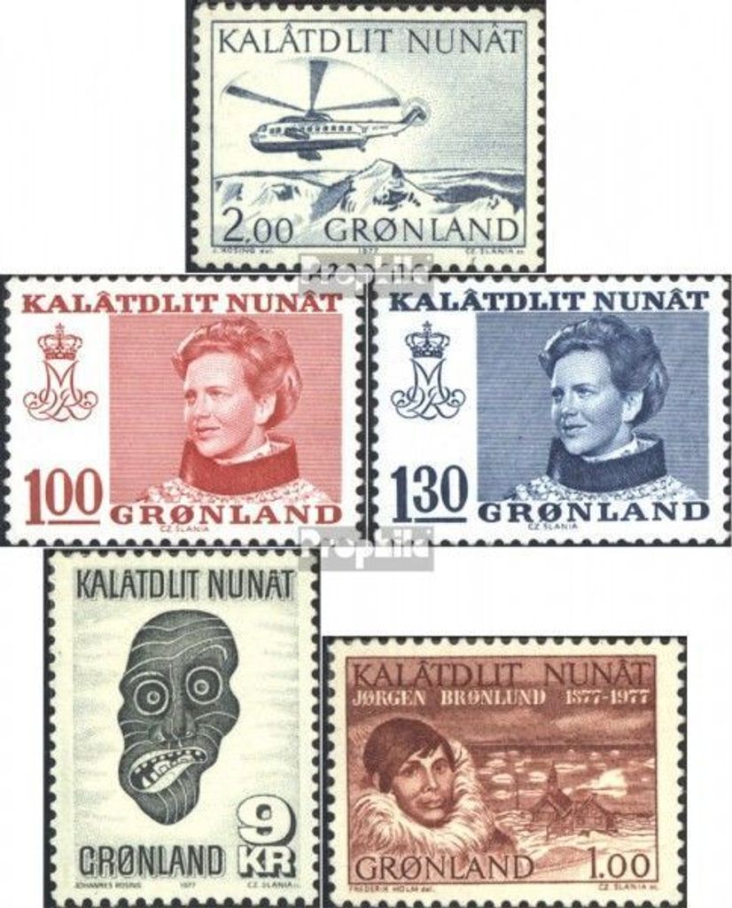 Briefmarken Dänemark - Grönland 1977 Mi 100-104 (kompl.Ausg.) Jahrgang 1977 komplett postfrisch Postbeförderung