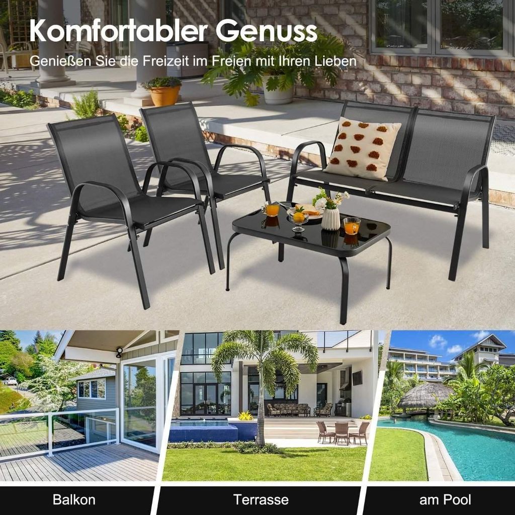4 Teiliges Terrassenmöbelsets Gesprächsset mit Kaffeetisch 51 x 71 x 35 cm Grau