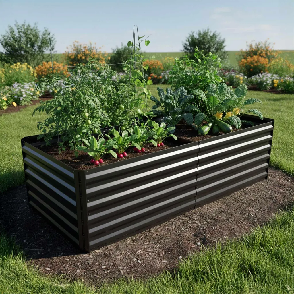Bac à fleurs surélevé pour potager de balcon en tôle galvanisée
