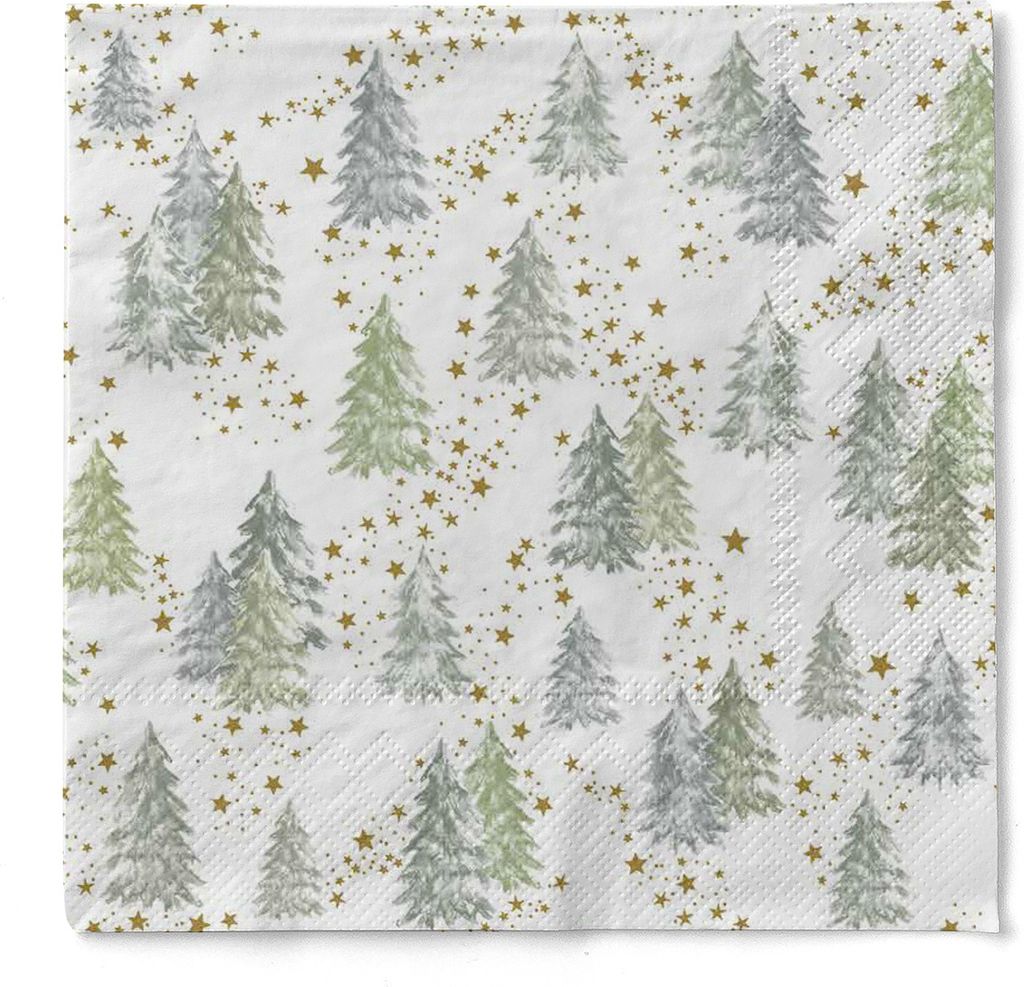 Tissue Serviette Tommy, 33 x 33 cm, 3-lagig, 100 Stück - Mank - Weihnachten Tannenwald
