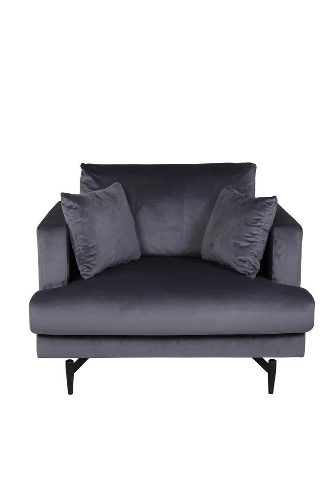 Fauteuil gris foncé Sofia en velours pour coin lecture et salon moderne
