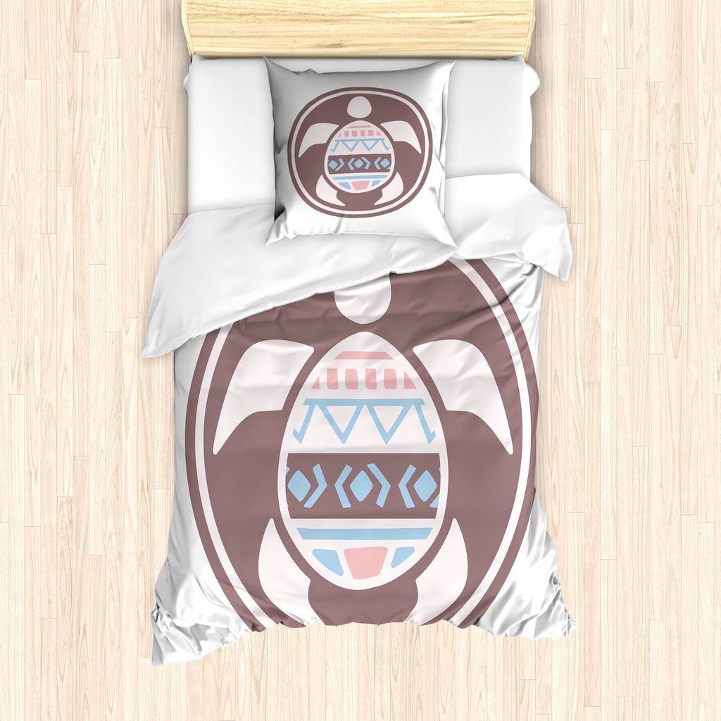 ABAKUHAUS Schildkröte Bettbezug Set für Einzelbetten, Tribal Tiermuster, Milbensicher Allergiker geeignet mit Kissenbezug, 135 cm x 200 cm - 80 x...