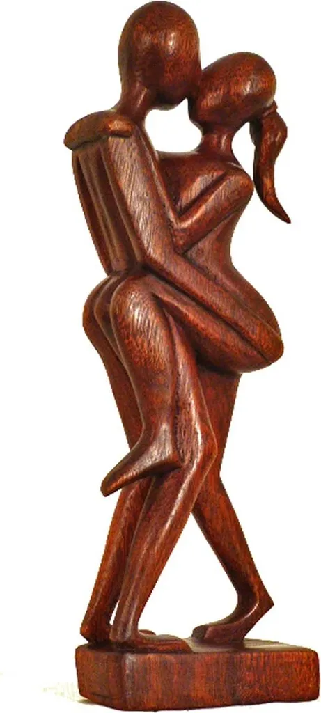 Déco zen statue bois abstrait 30 cm figurine artisanale style ethnique