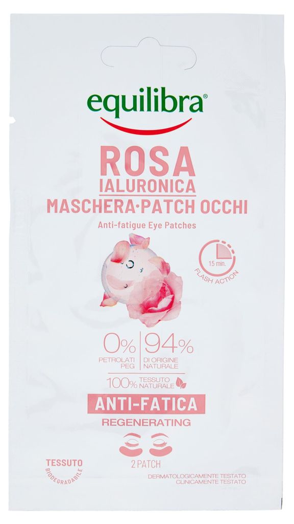 Equilibra Augenpflaster, Anti-Müdigkeit, 2 Patches mit Damaszener-Rosenextrakt, Hyaluronsäure, Koffein