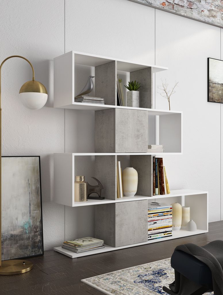 Bücherregal SCALAR Beton / Weiß