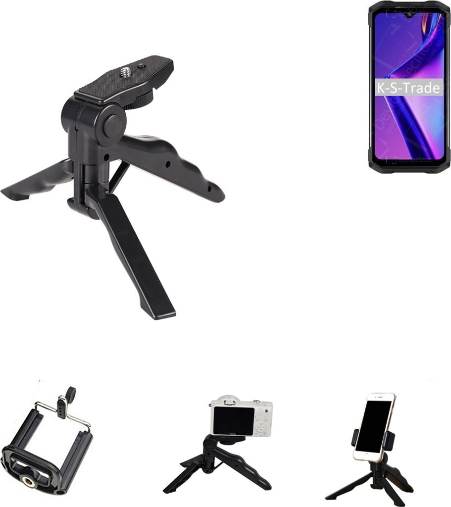 K-S-Trade Stativ Tisch-Ständer Dreibein Handy-Stativ Ständer kompatibel mit Doogee S98 Mini-Stativ Smartphone Tripod Handy-Stativ aus Plastik