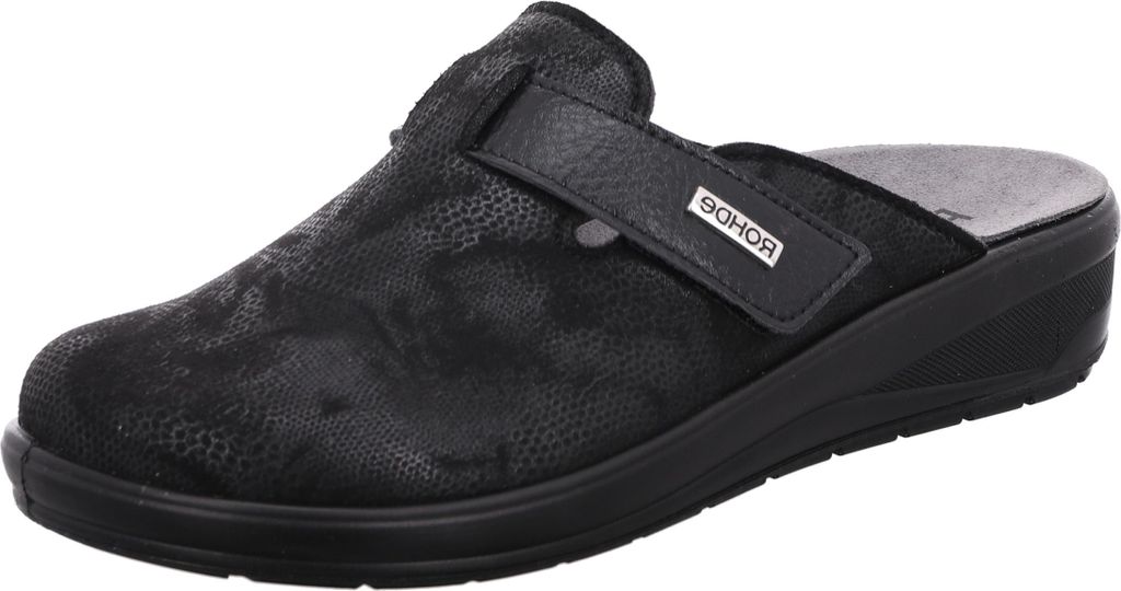 Rohde Damen Pantoffel Klett Hausschuh gemustert Stretch Catania 6165, Größe:41 EU, Farbe:Schwarz