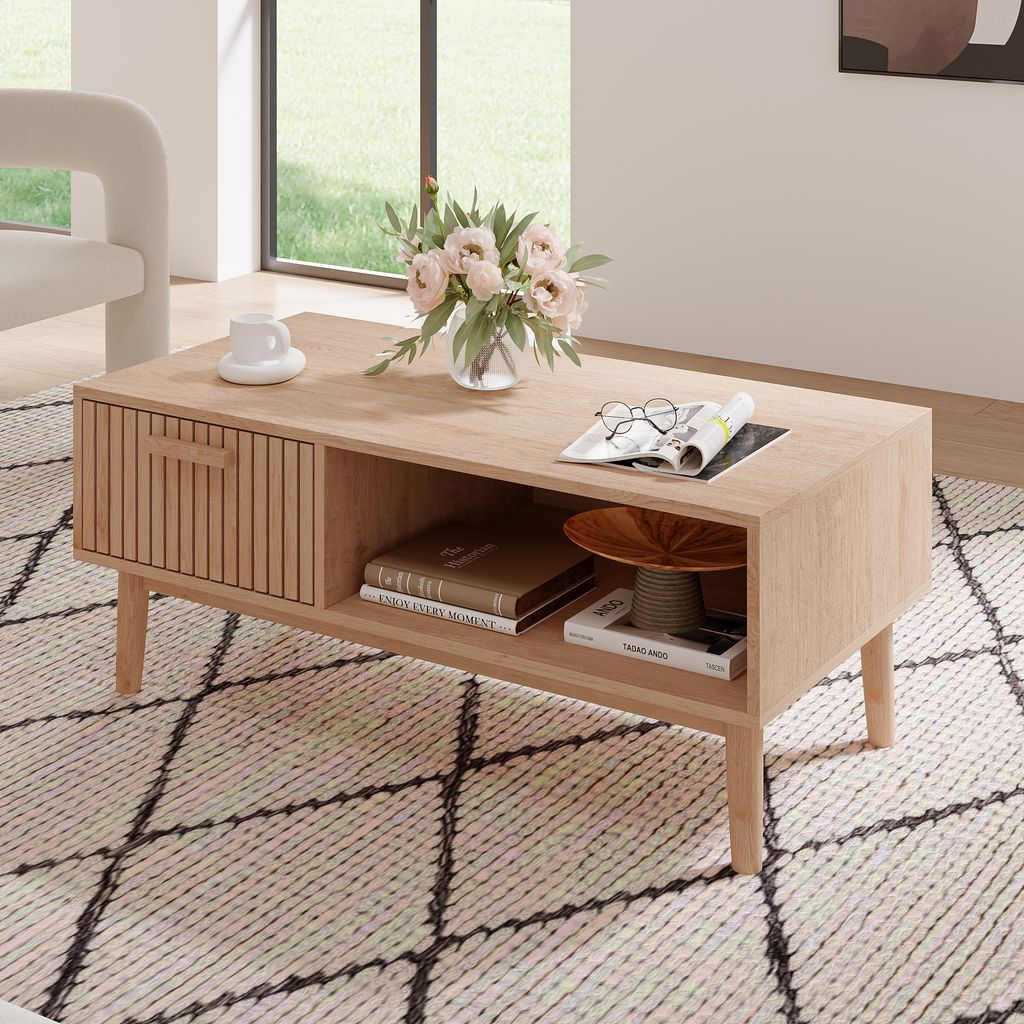 CDGlobal Couchtisch mit Schublade, Old Style Optik - geräumiger Sofatisch mit Ablage für Ihren Wohnbereich - 100 x 43 x 50 cm