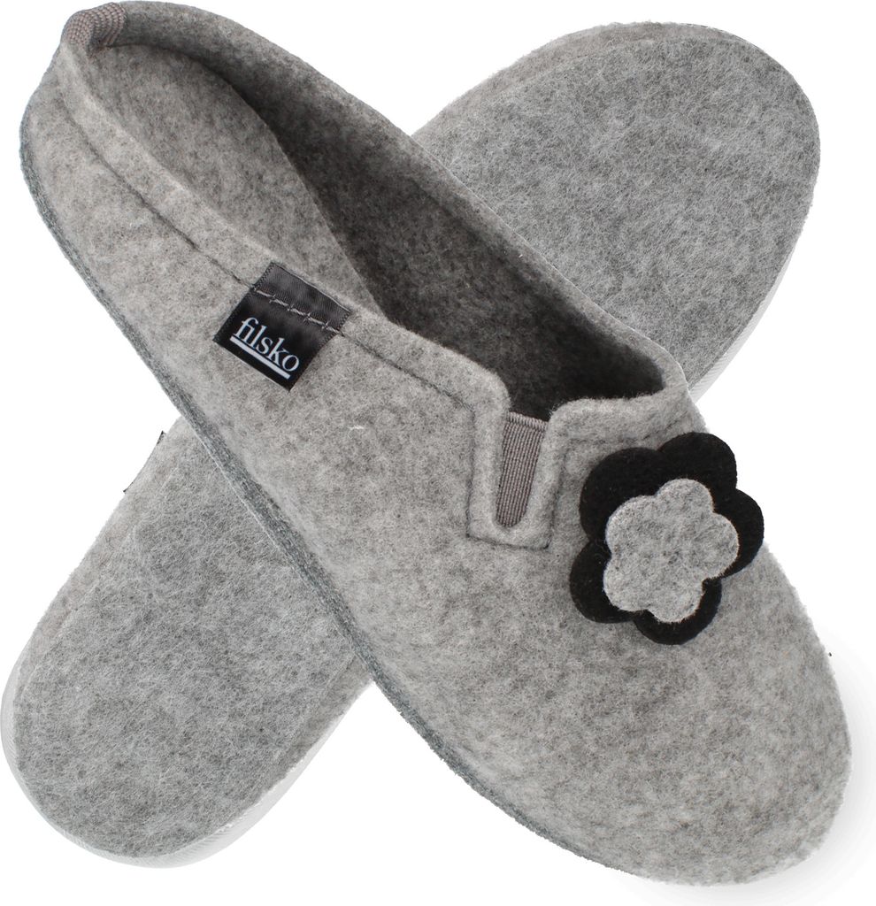 filsko Fils Damen Filz Hausschuhe mit Blumenapplikation Damen Winter Pantoffeln Filzsohle Gummisohle