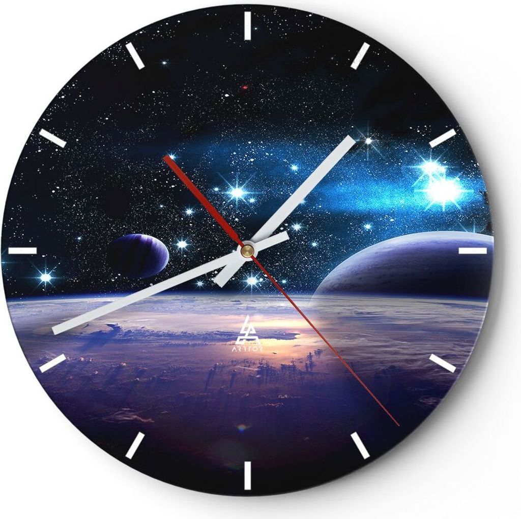 Wanduhr - Rund - Glasuhr - Kosmos Planet - 30x30cm - Schleichendes Uhrwerk - Lautlos - zum Aufhängen bereit - Dekoration Modern - Wanddekoration a...