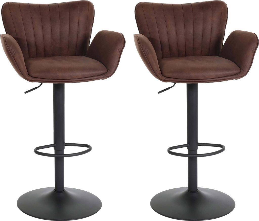 2er-Set Barhocker MCW-M67, Barstuhl, mit Armlehne Fußablage drehbar Stoff/Textil Eisen MVG dunkelbraun Fuß schwarz