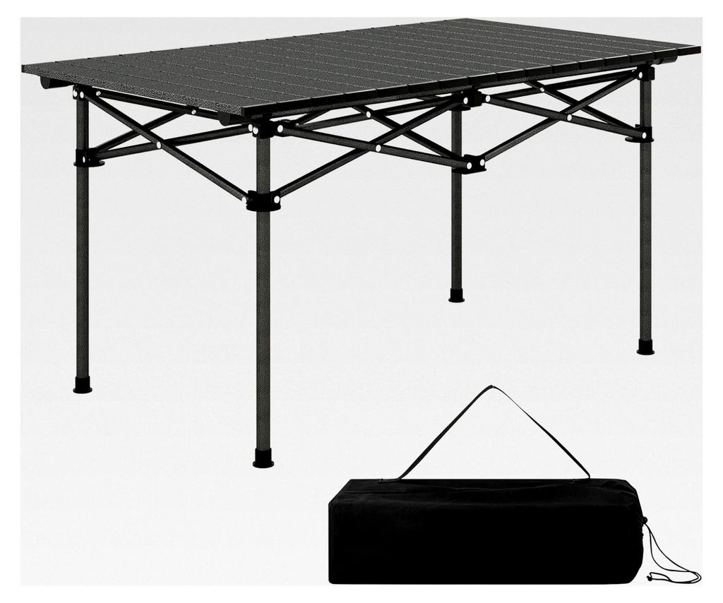 Faltbarer Campingtisch mit aufrollbarer Tischplatte, Klapptisch für 4 Personen, inkl. Tragetasche, 95 x 55 x 50 cm (Schwarz)