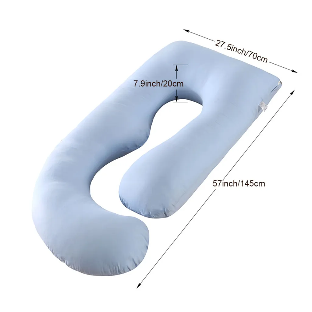 Coussin de maternité grand format bleu pour dormir sur le côté en J - 10