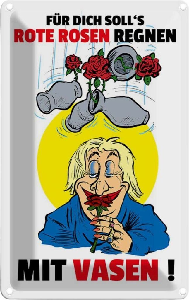 vianmo Blechschild 18x12 cm Für dich Rosen regnen mit Vasen Spruch Zitat