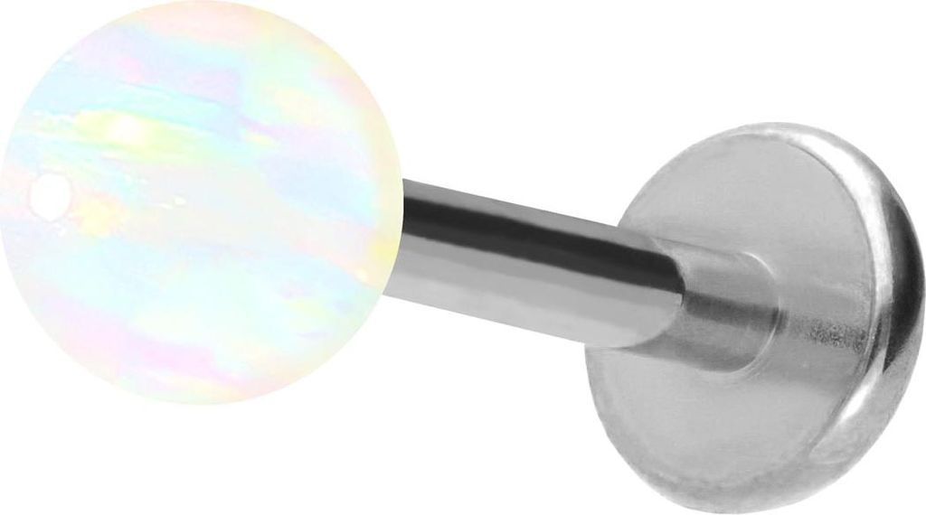 Ohrpiercing, Nasenpiercing Titan Labret mit Innengewinde SYNTHETISCHER OPAL Silber Stablänge: 10mm | Stabstärke: 1,2mm