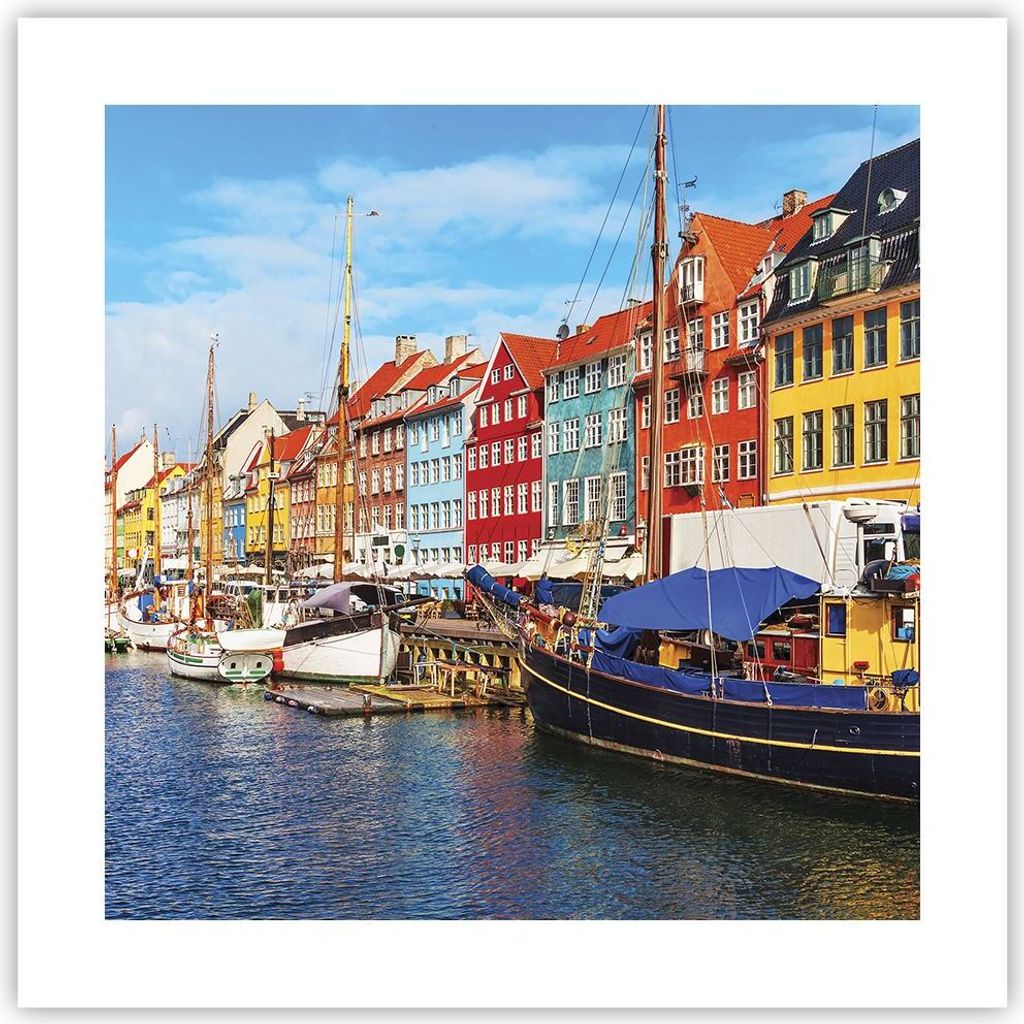 Poster - Poster ohne Rahmen - Kopenhagen Nahavn Schiffe - 40x40 cm - Wand Bild - Wanddeko - Wandbilder - Kunstposter - Wandposter - Bilder - Kunstd...