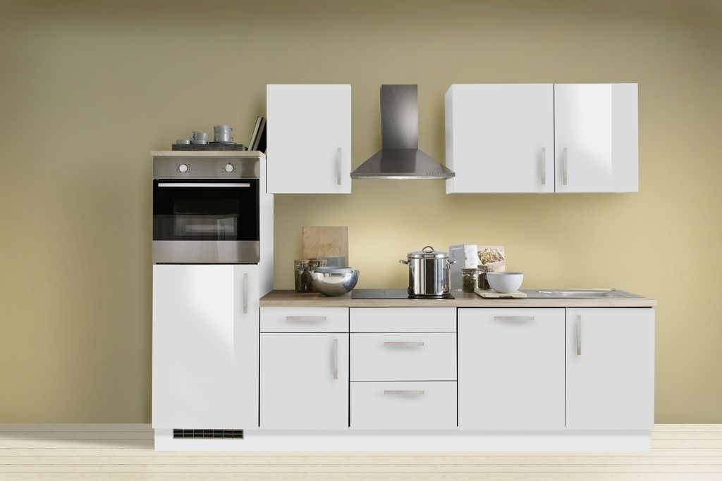 Küchenblock mit Backofen und Geschirrspüler White Premium 280 cm in Lack weiß hochglanz