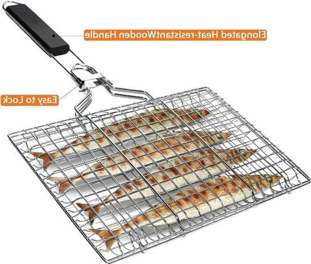 Panier à grillades inox avec poignée amovible et verrouillage de sécurité
