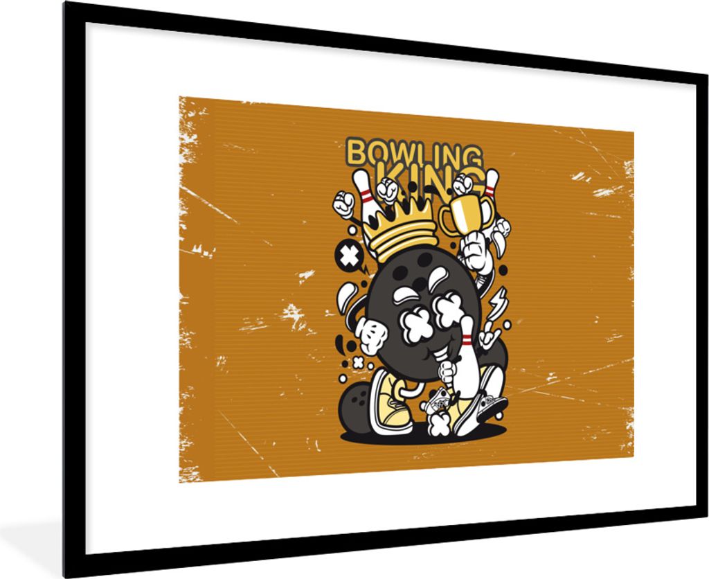 MuchoWow MuchoWow Gerahmtes Poster Vintage - Bowling - König 90x60 cm - Poster mit zchwarzem Bilderrahmen - Wanddekoration - Fotos