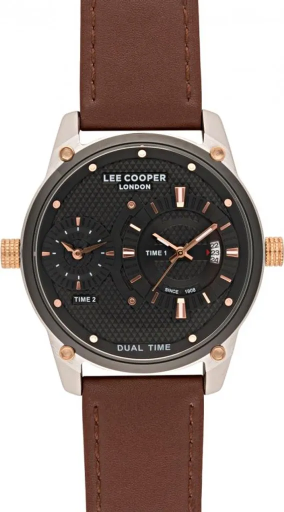 Montre Lee Cooper LC07586.354 : boîtier acier et cuir brun premium