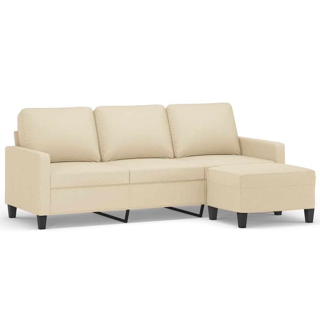 vidaXL 3-Sitzer-Sofa mit Hocker Creme 180 cm Stoff Produktbild 