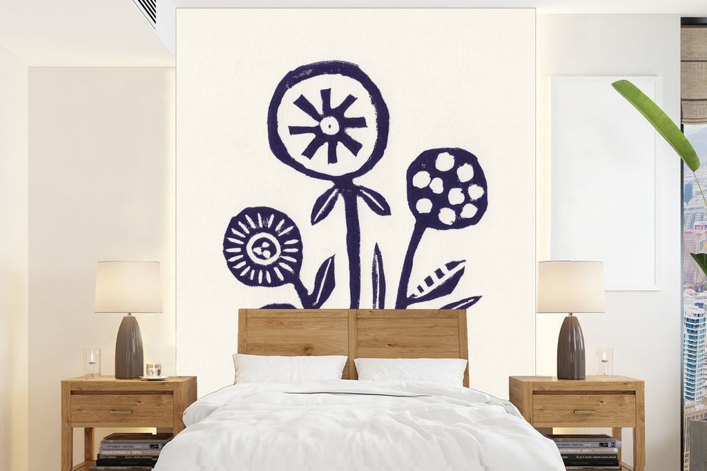 MuchoWow Fototapete für Wohnzimmer oder Schlafzimmer Wandtapete Vinyl Motivtapete Blumen - Pflanzen - Vase - Abstrakt - 205x280 cm - Wandbild