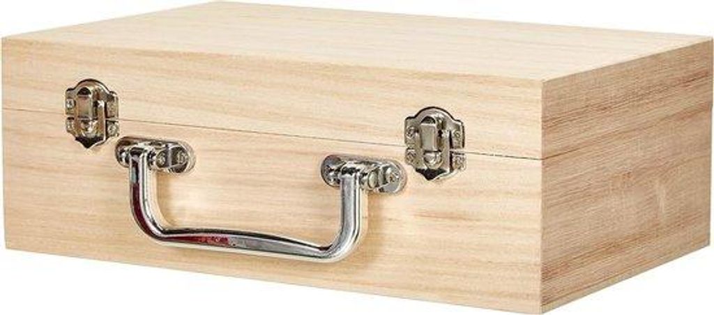 Holz Koffer ohne Innenausstattung, 25x16x9 cm, Metallischer Griff und Schubladen, Bastelkoffer in Beige