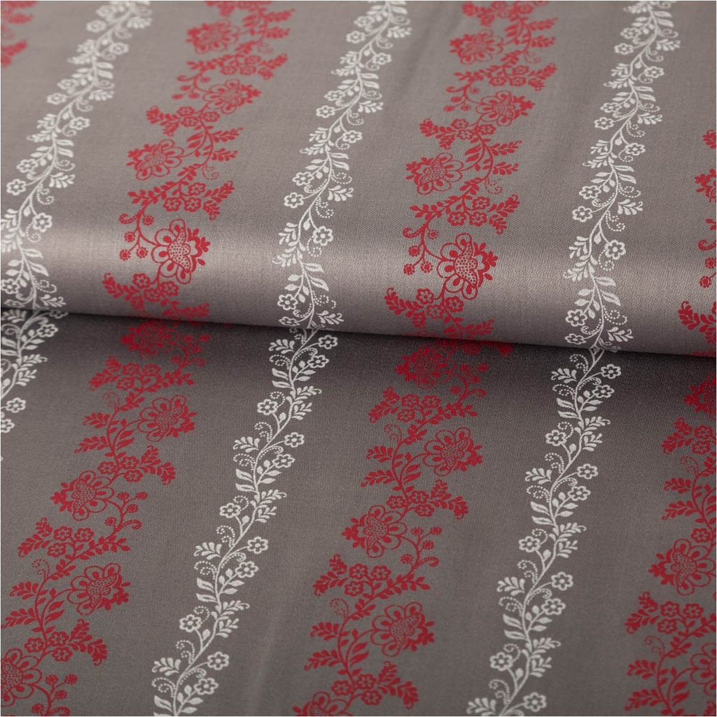 Baumwollstoff Meterware Trachtenstoffe Satin-Touch grau rot 1,5m