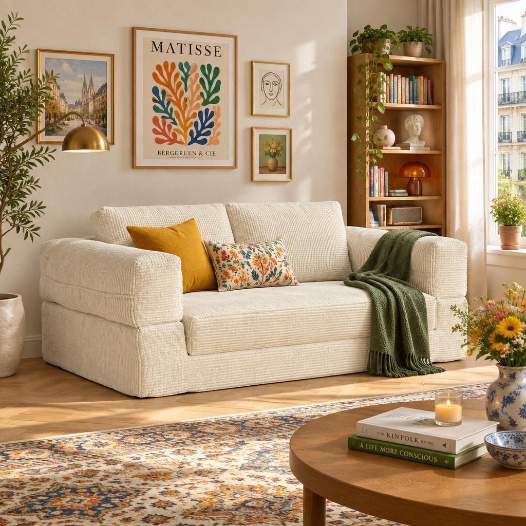 3-in-1 Schlafsofa, 170x90x60cm Cremeweiß, 2-Sitzer Produktbild 