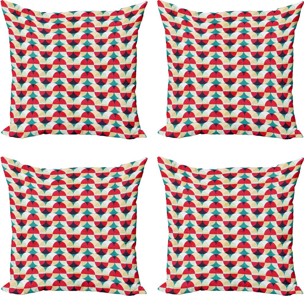 ABAKUHAUS Jahrgang Kissenbezug Set (4 Stück), Retro geometrischer Kreis, Moderner Doppelseitiger Digitaldruck, 40 cm x 40 cm, Forest Green Salmon