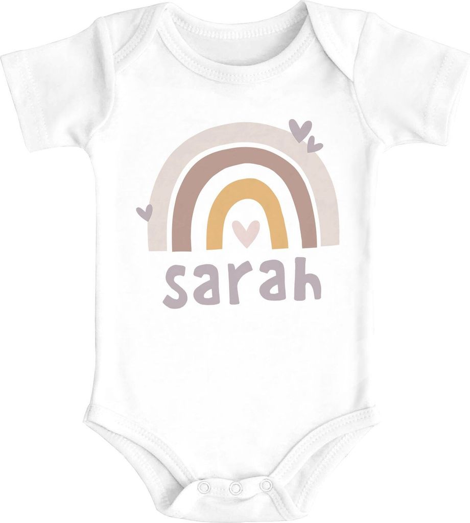 Baby Body mit Namen bedrucken lassen Motiv Regenbogen Skandi Stil kurzarm Baumwolle SpecialMe weiß 0-3 Monate