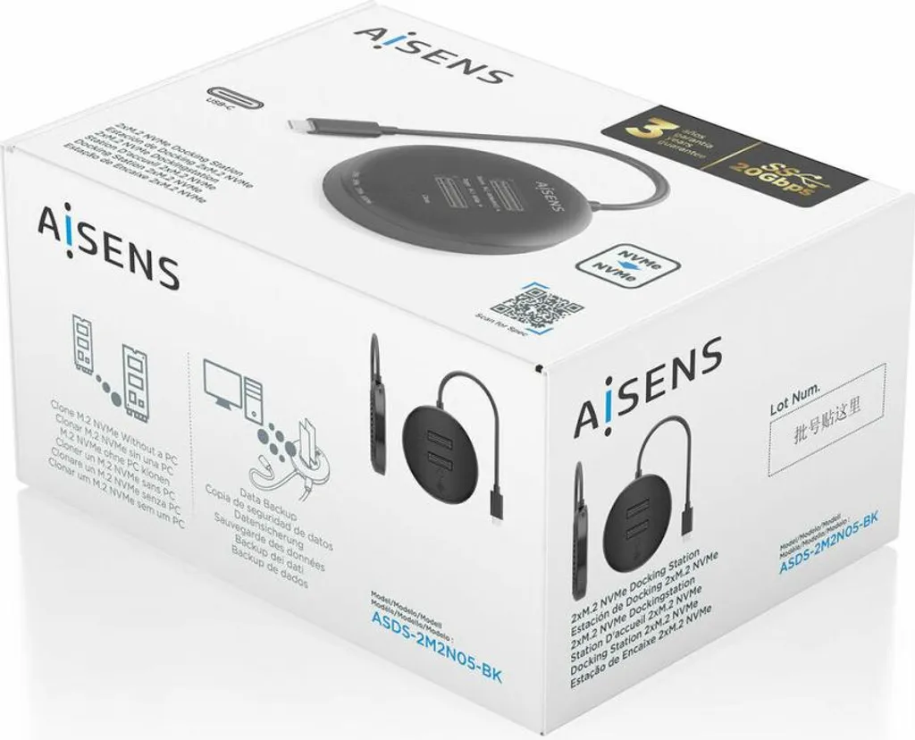 Aisens ASDS-2M2N05-BK: Stazione Clonazione SSD M.2 NVMe 20Gbps