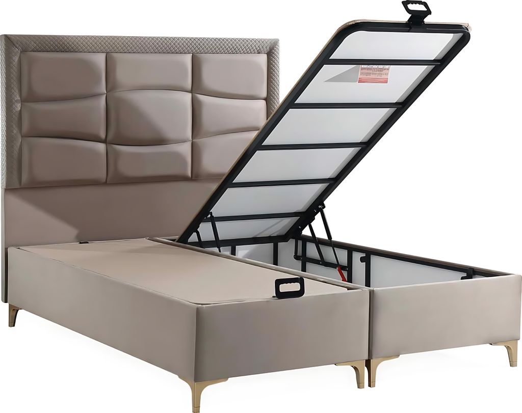 Elegantes Beiges Bett mit Matratze aus Textil und Holz