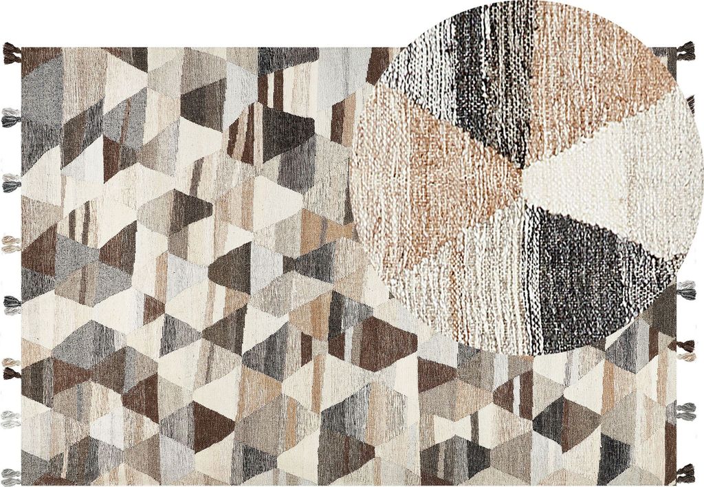 BELIANI Kelim-Teppich Mehrfarbig Wolle und Baumwolle 200 x 300 cm mit Quasten Geometrischem Muster Patchwork Handgewebt Boho Fußbodenheizung Geeignet