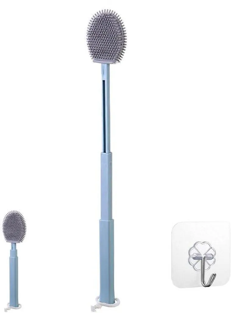 Balai de toilettes suspendu avec brosse silicone et manche réglable