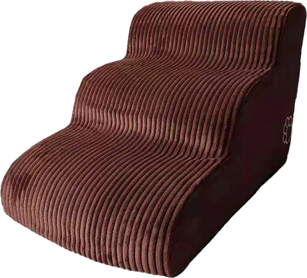 Escalier pour chiens antidérapant à 3 niveaux en velours côtelé beige