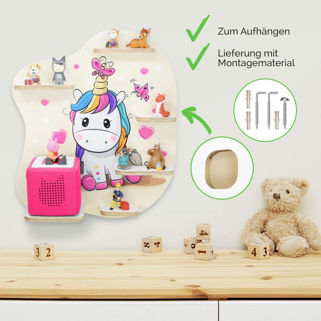 Étagère D'Angle City En Bois Pour Toniebox - Rangement Jusqu'à 50 Figurines - Suspension Ou Pose - Design T-Rex