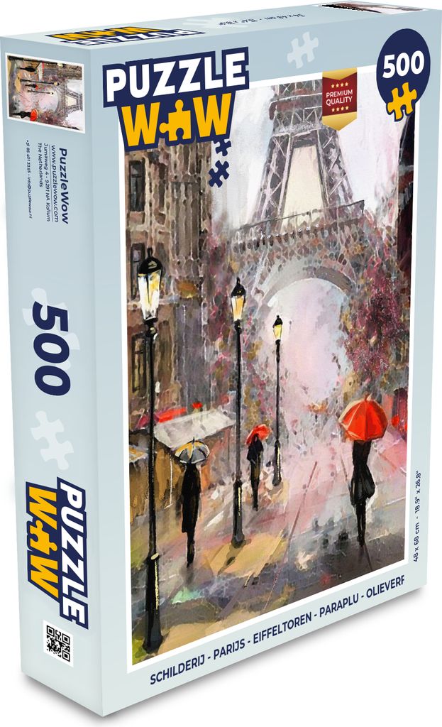 MuchoWow Puzzle 500 Teile Gemälde - Paris - Eiffelturm - Regenschirm - Ölgemälde - Denken - Spiel - Toy