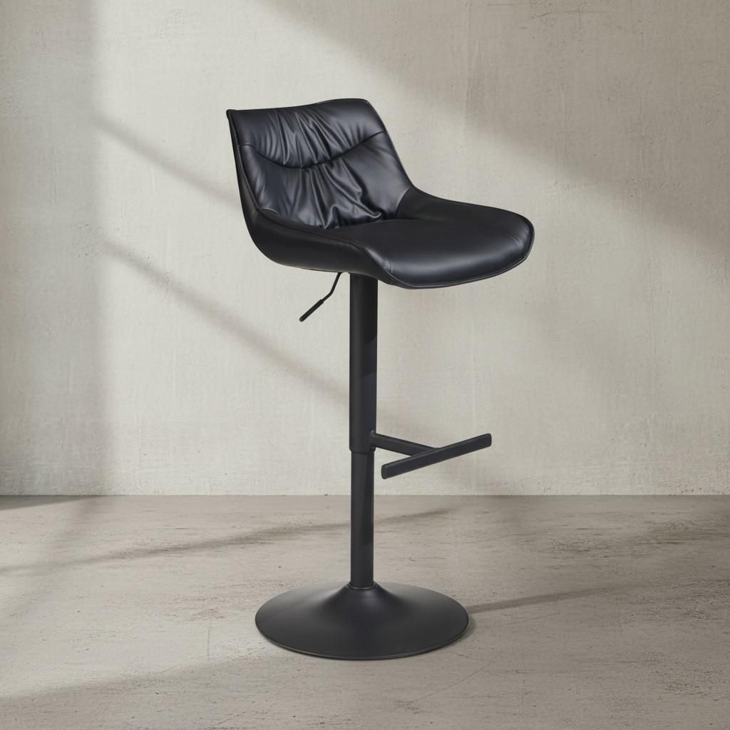 Barhocker Kunstleder Schwarz Hocker mit Lehne 86 - 106 cm, Küchenhocker Höhenverstellbar Modern 100 kg, Design Barstuhl Tresenhocker mit Metall-T...