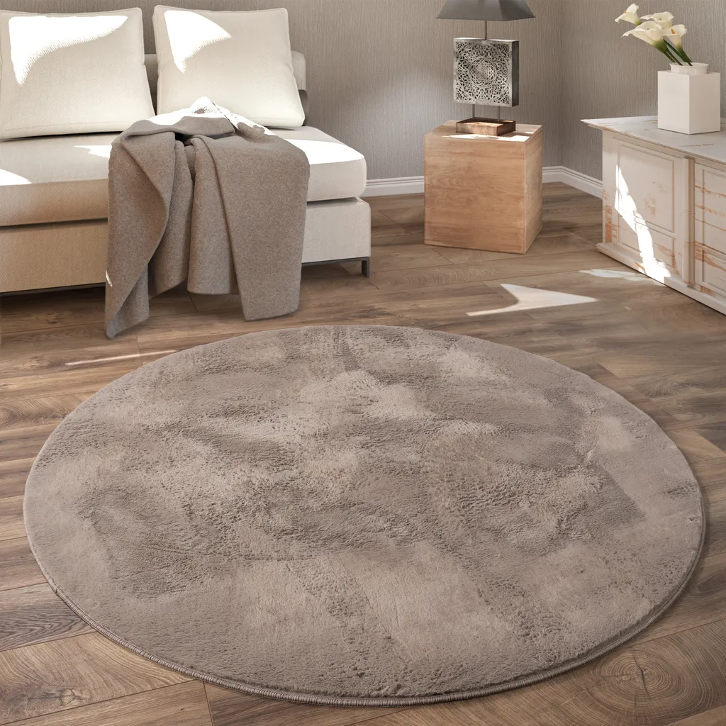 Tapis de lit rond Ø 120 cm - Descente de lit douce fourrure de luxe