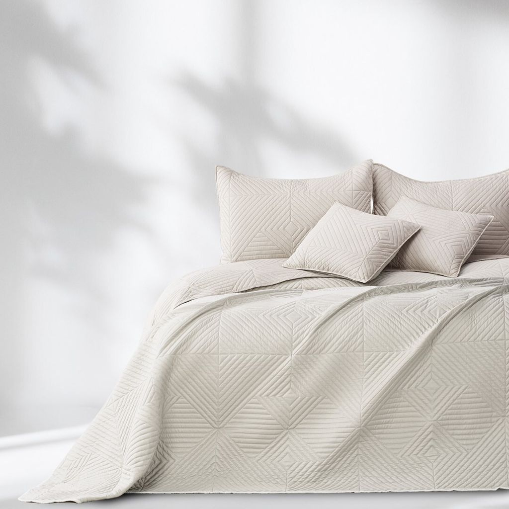 Tagesdecke Bettüberwurf 220x240 cm Creme + Hell Beige Wendedesign Allzweckdecke Wohndecke