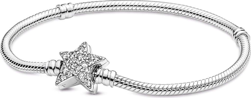 Pandora Moments Armband 599639C01 Star Clasp Snake Chain Bracelet Sterling Silber 925 klare Zirkonia 20