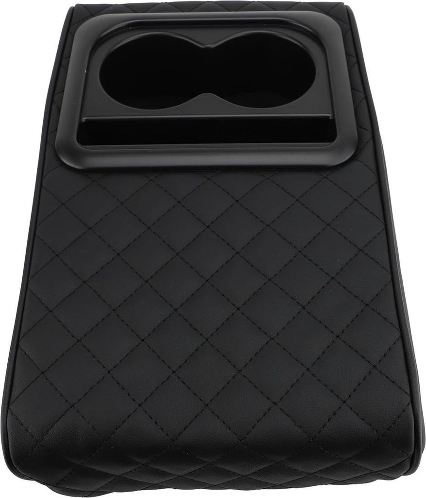 Autozentrum Konsole Armlehnen Pad Faux Leder mit Tassenhalter Universal Fit Arm Ruhepolst für Autos SUVS -LKWs gestickt schwarz