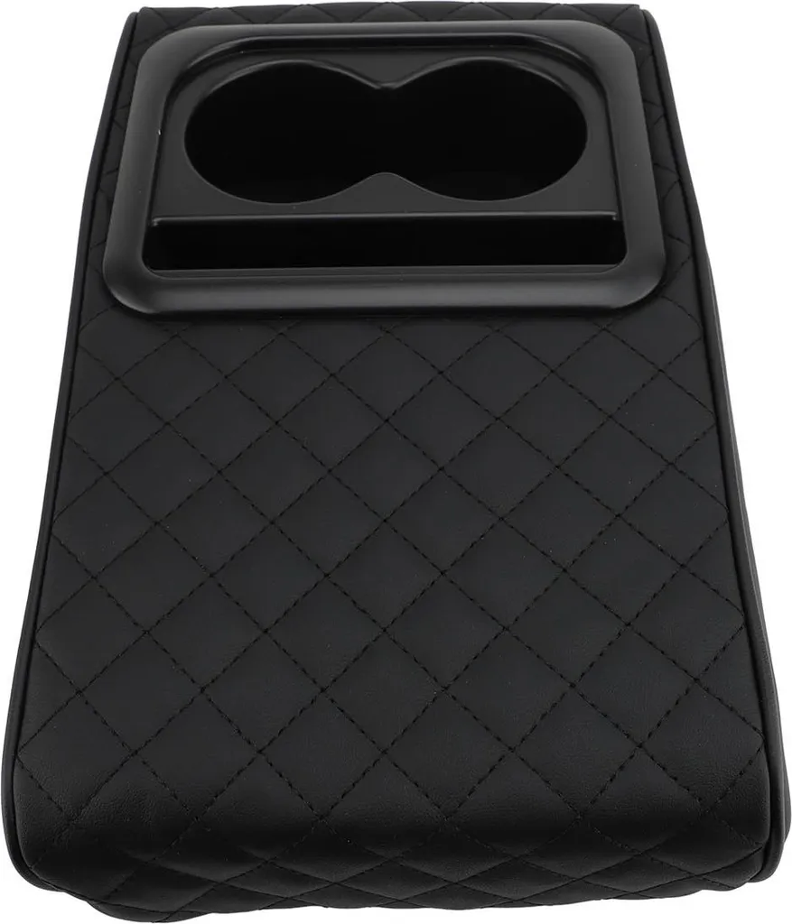 Cuscinetto bracciolo console centrale auto in ecopelle con portabicchieri cuscinetto bracciolo universale per auto SUV - camion ricamato nero