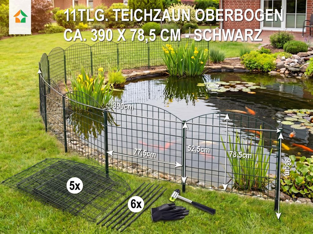 Teichzaun Oberbogen mit Starter-Set - ca. 390 x 78,5 cm - Produktbild 