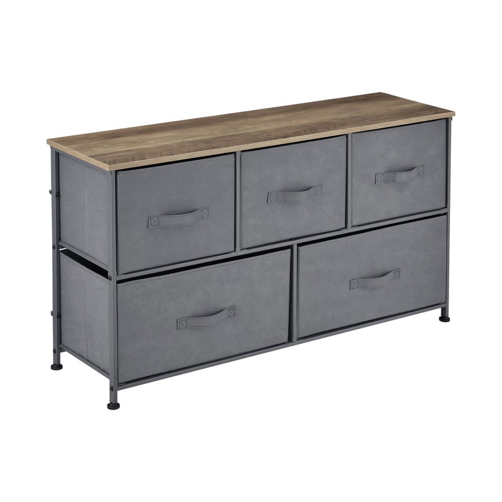 In And OutdoorMatch Kommode Jeffrey - Vliesstoff - 55 x 100 x 29 - Grau und Holzfarben - dekorativer Schrank