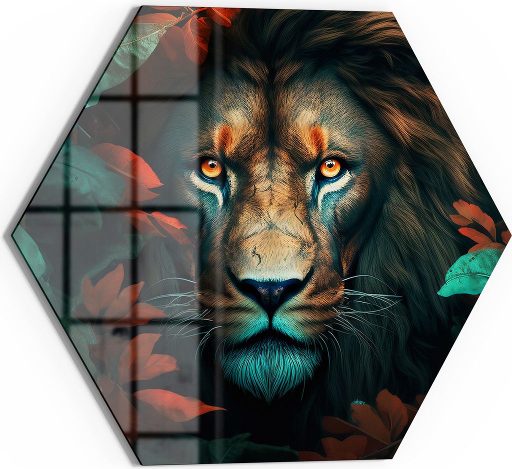 DEQORI Magnettafel Glas 40x35 cm 6-eckig 'Herbstliches Löwenporträt' beschreibbar Whiteboard Küche